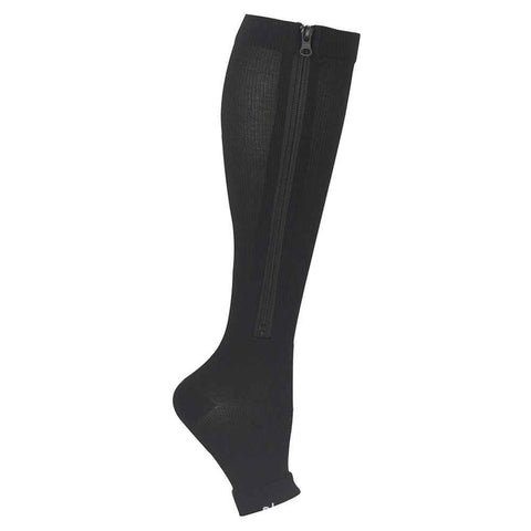 Black Zipper Compression Sports Socks 1 Pair, Elastic Ven Design for Running Football, Graduated Compression with Side Zipper for Easy On-Off and Muscle Support
