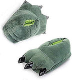 Green Plush Animal Paw Slippers for Men Women Kids, Fuzzy Dinosaur Claw Design with Non-Slip Sole, Cozy Warm House Slippers Size 40-43 for Indoor Comfort