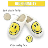 Blue Smiley Face Slippers for Women, Cute Emoji Design with Non-Slip TPR Rubber Sole, Soft Faux Fur Thick Fleece Lining for Warmth Size 38-39 In Australia - Darrahopens