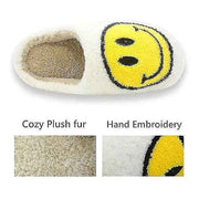 Blue Smiley Face Slippers for Women, Cute Emoji Design with Non-Slip TPR Rubber Sole, Soft Faux Fur Thick Fleece Lining for Warmth Size 38-39 In Australia - Darrahopens