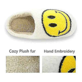 Blue Smiley Face Slippers for Women, Cute Emoji Design with Non-Slip TPR Rubber Sole, Soft Faux Fur Thick Fleece Lining for Warmth Size 38-39 In Australia - Darrahopens