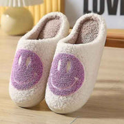 Purple Smiley Face Slippers for Women, Cute Emoji Design with Non-Slip TPR Rubber Sole, Soft Faux Fur Thick Fleece Lining for Cozy Warmth Size 42-43 In Australia - Darrahopens