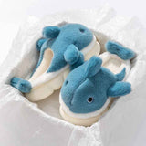 Blue Cartoon Shark Plush Slippers for Men Women, Winter Indoor Warm Cotton Slippers with Soft Comfortable Thick Soles, Non-Slip Durable PVC Size 42-43 In Australia - Darrahopens