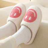 Pink Smiley Face Slippers for Women, Cute Emoji Design with Non-Slip TPR Rubber Sole, Soft Faux Fur Thick Fleece Lining for Warmth Size 38-39 In Australia - Darrahopens
