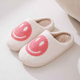 Pink Smiley Face Slippers for Women, Cute Emoji Design with Non-Slip TPR Rubber Sole, Soft Faux Fur Thick Fleece Lining for Warmth Size 38-39 In Australia - Darrahopens