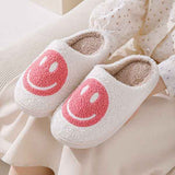 Pink Smiley Face Slippers for Women, Cute Emoji Design with Non-Slip TPR Rubber Sole, Soft Faux Fur Thick Fleece Lining for Warmth Size 38-39 In Australia - Darrahopens