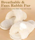 White Cross Strap Fluffy Open Toe Slippers for Women, Memory Foam Cushion Non-Slip Sole, Soft Plush Home Shoes Indoor Outdoor Size M In Australia - Darrahopens