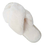 White Cross Strap Fluffy Open Toe Slippers for Women, Memory Foam Cushion Non-Slip Sole, Soft Plush Home Shoes Indoor Outdoor Size M In Australia - Darrahopens