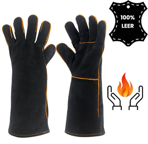 BBQ Gloves, Cowhide Leather, Heat Resistant up to 260°C, Barbecue Gloves, non slip Grip and Reinforced Palm, For Fireplace, Hearth and Grill In Australia - Darrahopens