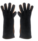 BBQ Gloves, Cowhide Leather, Heat Resistant up to 260°C, Barbecue Gloves, non slip Grip and Reinforced Palm, For Fireplace, Hearth and Grill