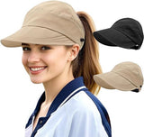 2 Pieces Women's Sun Hat, protective sun hat with hollow top, Adjustable wide, brimmed summer hat for women, ice silk face mask, Coffee In Australia - Darrahopens