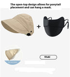 2 Pieces Women's Sun Hat, protective sun hat with hollow top, Adjustable wide, brimmed summer hat for women, ice silk face mask, Coffee In Australia - Darrahopens