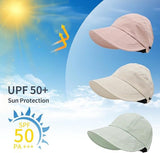 2 Pieces Women's Sun Hat, protective sun hat with hollow top, Adjustable wide, brimmed summer hat for women, ice silk face mask, Coffee