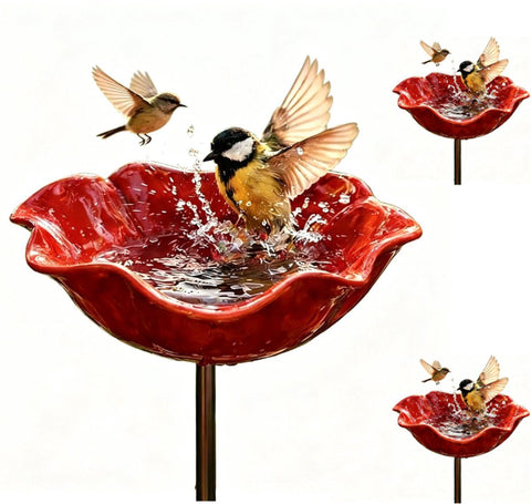 Bird Drinkers, 14 x 14 x 65 cm, quality alloy material, elegant flower shape, Garden decorations, Bird Drinker on a Perch In Australia - Darrahopens