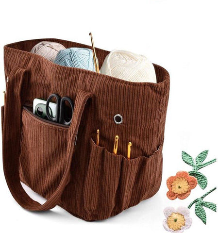 Corduroy Yarn Storage Bag, Knitting Bag, Crochet Bag, Knitting Needles and Accessories, Crochet Travel Bag for Mom, Women, Crochet Tool Set In Australia - Darrahopens