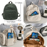 Small Corduroy Backpack for Women and Men, Lightweight Casual Daypack with Storage Pockets for School, Work and Travel, Red