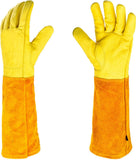 1 Pair of garden gloves, resistant cowhide, Long forearm protection, Puncture and cut resistant, Leather gloves, 42 cm long garden gloves, Yellow In Australia - Darrahopens