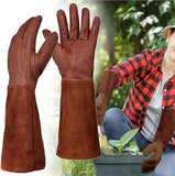 1 Pair of garden gloves, resistant cowhide, Long forearm protection, Puncture and cut resistant, Leather gloves, 42 cm long garden gloves, Yellow
