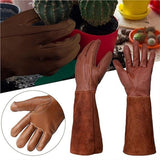 1 Pair of garden gloves, resistant cowhide, Long forearm protection, Puncture and cut resistant, Leather gloves, 42 cm long garden gloves, Yellow
