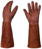 1 Pair of garden gloves, resistant cowhide, Long forearm protection, Puncture and cut resistant, Leather gloves, 42 cm long garden gloves, Brown In Australia - Darrahopens