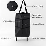 Foldable shopping cart, portable hand pull cart, 2-in-1 wheeled shopping cart, waterproof Oxford bag, supermarket shopping cart, black