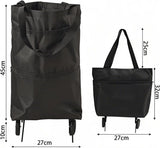 Foldable shopping cart, portable hand pull cart, 2-in-1 wheeled shopping cart, waterproof Oxford bag, supermarket shopping cart, black
