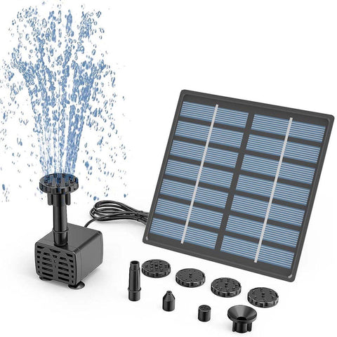 Solar‑Powered Bird Bath Fountain Pump, 6 Spray Nozzles, 3 m Long Power Cord, 11CM Solar Panel for Outdoor Pond & Garden Decoration