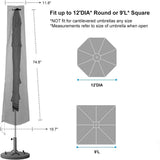 Parasol Cover for Cantilever Parasol, Waterproof parasol cover with pole, for parasols from 2.10 m to 3.30 m, 190 x 30 x 50 cm