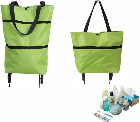 Foldable Shopping Cart, 2-in-1 Trolley Bag, Carrying Bag, Reusable Shopping Bag for Home and Supermarket, Travel Bag Green In Australia - Darrahopens