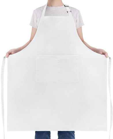 Plus Size Waterproof Apron with Two Pockets and Adjustable Neck Strap for Cooking, Grilling and Working, White, 97 x 88 cm