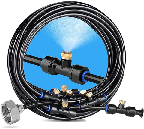Garden Irrigation System, 19 FT 6 m, 6 Brass Mist Nozzles, Brass Adapter 3, 4", Outdoor Misting Watering System for Patio, Backyard, Greenhouse