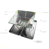 Foldable Stainless Steel Charcoal BBQ Grill with Carry Handle for Camping, Picnics, Beach Trips and Outdoor Cooking, 31 x 31 x 22 cm, Silver