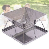 Foldable Stainless Steel Charcoal BBQ Grill with Carry Handle for Camping, Picnics, Beach Trips and Outdoor Cooking, 31 x 31 x 22 cm, Silver