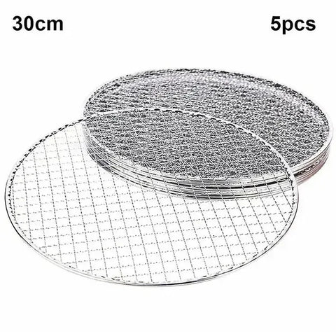 5 Pack Round Galvanised Iron BBQ Grill Grates with Wire Mesh for Camping, Outdoor Barbecue and Food Warming, Silver, 30 cm