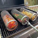 4 Pack 304 Stainless Steel Rotisserie Grill Baskets with Stand, Cylindrical Mesh Tubes for Outdoor BBQ, Silver, 30 cm In Australia - Darrahopens