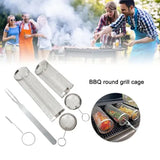 4 Pack 304 Stainless Steel Rotisserie Grill Baskets with Stand, Cylindrical Mesh Tubes for Outdoor BBQ, Silver, 30 cm