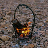 Compact Campfire Grill Iron Foldable Wood Burning Fire Pit Stand With Kettle Hook for Camping Hiking Backpacking Silver