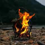 Compact Campfire Grill Iron Foldable Wood Burning Fire Pit Stand With Kettle Hook for Camping Hiking Backpacking Silver