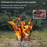 Compact Campfire Grill Iron Foldable Wood Burning Fire Pit Stand With Kettle Hook for Camping Hiking Backpacking Silver