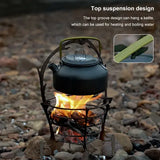Compact Campfire Grill Iron Foldable Wood Burning Fire Pit Stand With Kettle Hook for Camping Hiking Backpacking Silver