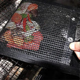 BBQ Grill Mesh Bag Set with 2 Silicone Brushes, Reusable Non-Stick PTFE Food Pouches for Charcoal Grilling, Black, 14 x 22 cm