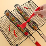 2 Pack Non-Stick Steel BBQ Grill Baskets with Locking Food Cage and Wooden Handles for Camping and Charcoal Grilling, 49 cm