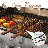 2 Pack Non-Stick Steel BBQ Grill Baskets with Locking Food Cage and Wooden Handles for Camping and Charcoal Grilling, 49 cm