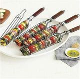 2 Pack Non-Stick Steel BBQ Grill Baskets with Locking Food Cage and Wooden Handles for Camping and Charcoal Grilling, 49 cm