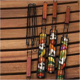 2 Pack Non-Stick Steel BBQ Grill Baskets with Locking Food Cage and Wooden Handles for Camping and Charcoal Grilling, 49 cm