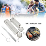 4 Pack Stainless Steel Rotisserie Grill Baskets with Stand, Cylindrical Mesh Tubes for Vegetables and Outdoor BBQ, Small, Silver