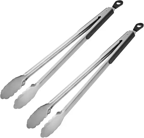2 Pack 430 Stainless Steel Locking Kitchen Tongs with Silicone Grip for BBQ Cooking, Serving and Outdoor Grilling, 36 cm