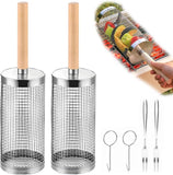 304 Stainless Steel Rolling Grill Basket Set with Removable Handle for Vegetables, Shrimp and Outdoor BBQ, Nesting Design, Silver In Australia - Darrahopens