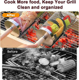 304 Stainless Steel Rolling Grill Basket Set with Removable Handle for Vegetables, Shrimp and Outdoor BBQ, Nesting Design, Silver In Australia - Darrahopens