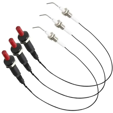 3 Pack Universal Piezo Ignition Kits with Ceramic Electrodes and Wires for Gas Grills, Stoves and Fireplaces, Black and White, 30 cm